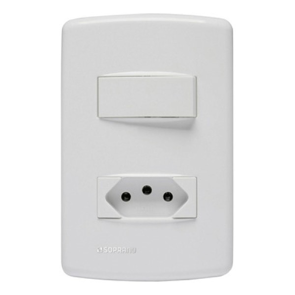 Encontraproduto.com.br - Conjunto 1 Interruptor Paralelo 10Ax + 1 Tomada 2P+T 10A 250V ~ 4X2 Branco Duale Up - Soprano
