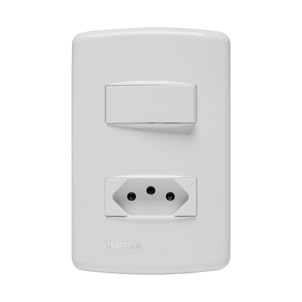 Encontraproduto.com.br - Conjunto 1 Interruptor Paralelo 10Ax + 1 Tomada 2P+T 10A 250V ~ 4X2 Branco Duale Up - Soprano