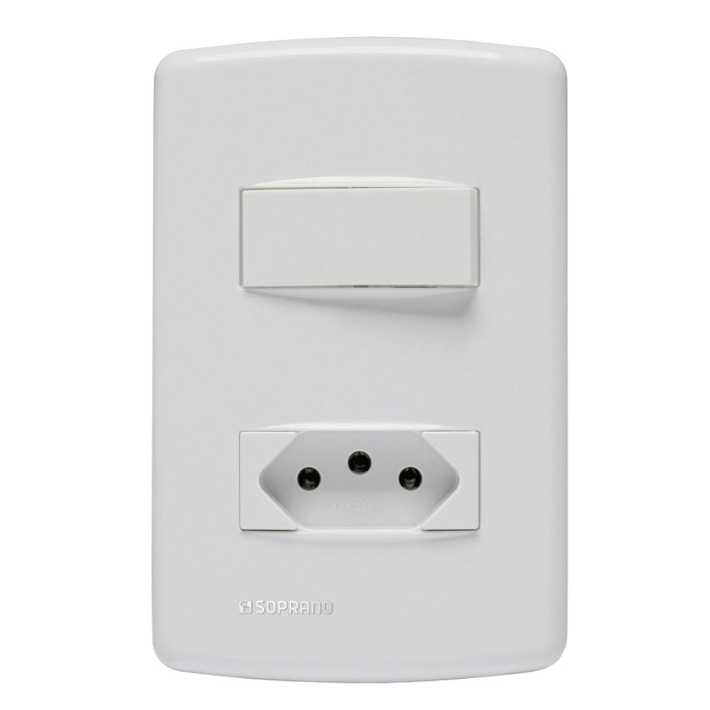 Encontraproduto.com.br - Conjunto com 1 Interruptor + 1 Tomada 10A Duale Up - Soprano