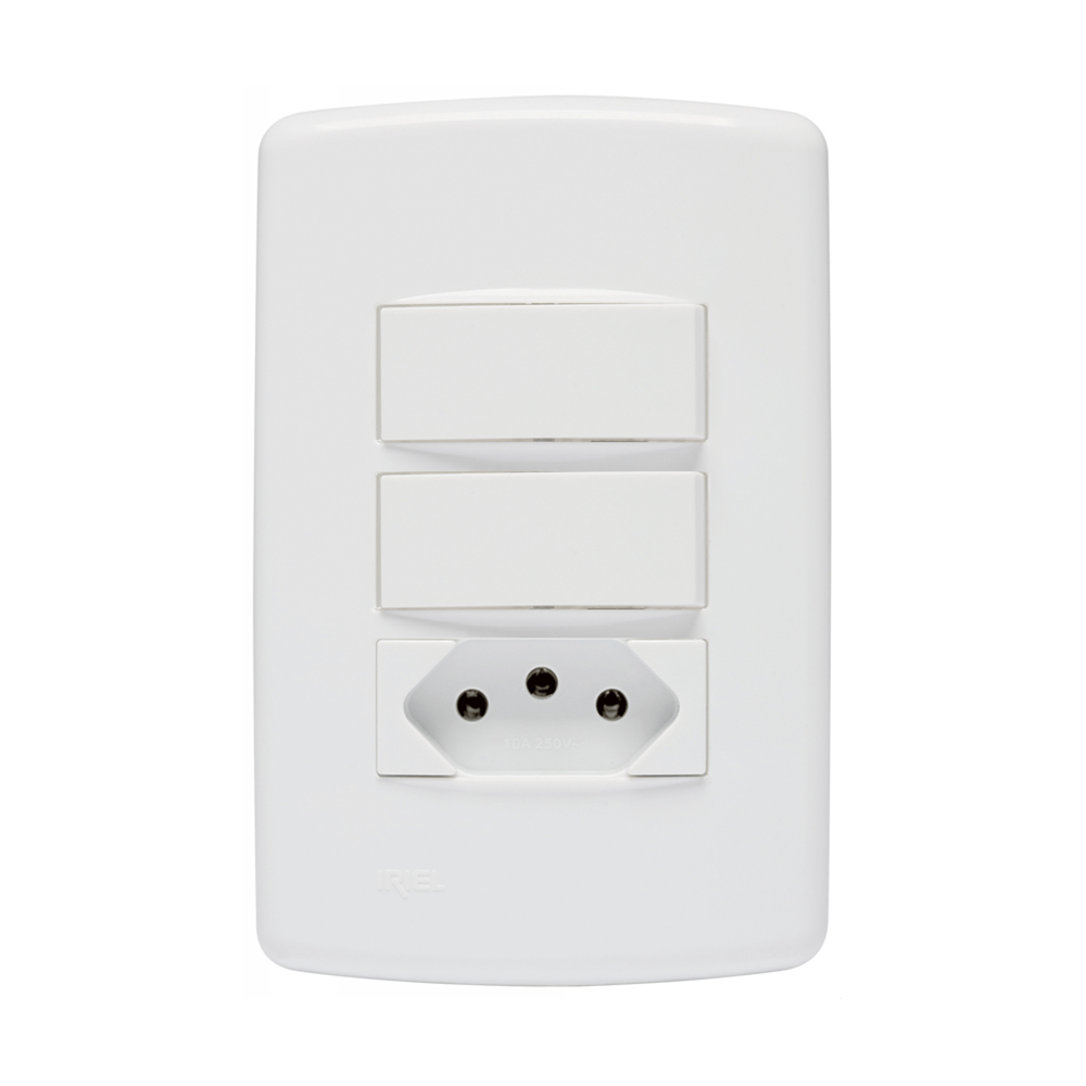 Encontraproduto.com.br - Conjunto 2 Interruptores Simples 10Ax + 1 Tomada 2P+T 10A 250V ~ 4X2 Branco Duale Up - Soprano