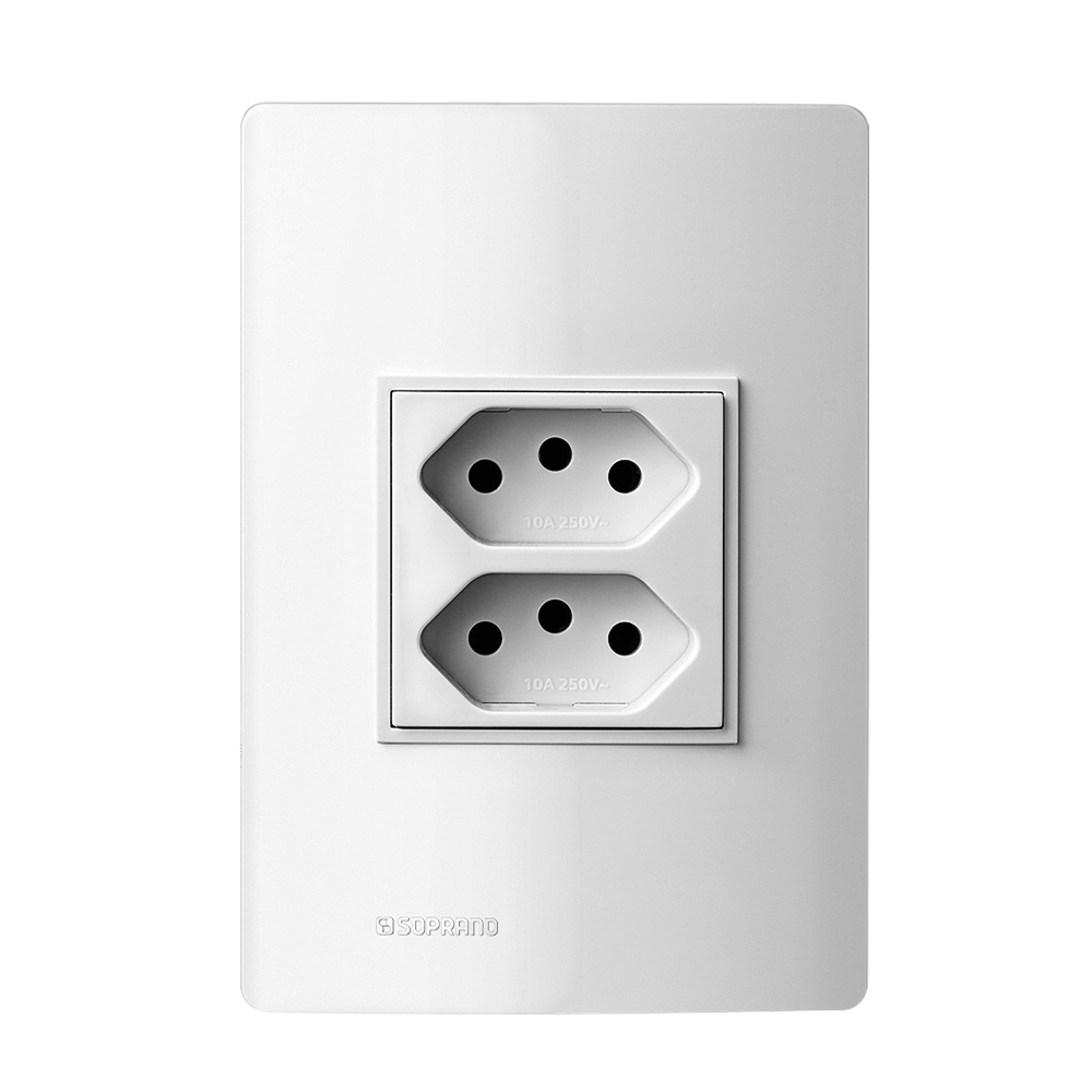 Encontraproduto.com.br - Conjunto 1 Tomada 2P+T Duplex 10A 250V ~ 4X2 Branco Revitá - Soprano