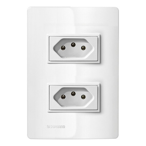 Kit 10 unidades com 2 Tomadas 2P+T Separadas 10A 250V 4X2 Branco Revitá - Soprano