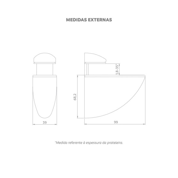 Encontraproduto.com.br - Kit 2 Suportes para Prateleira Grande Regulável 1,8-35mm Cromado - Soprano