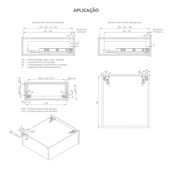 Encontraproduto.com.br - Corrediça Oculta Soft Closing 400mm Zincado Branco - Soprano