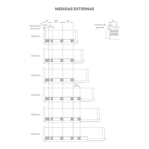 Encontraproduto.com.br - Corrediça Oculta Soft Closing 550mm Zincado Branco - Soprano