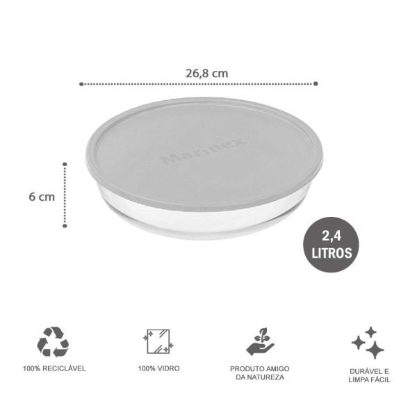 Encontraproduto.com.br - Assadeira Redonda Marinex 2,4L Com Tampa Ref.6495 Unidade