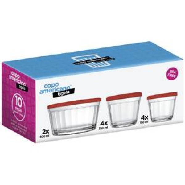 Encontraproduto.com.br - Conjunto de Tigelas Copo Americano com Tampa 10 peças