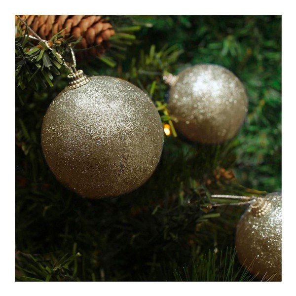 Encontraproduto.com.br - Kit 48 Bolas Enfeite árvore Natal Dourada Glitter 4,8cm