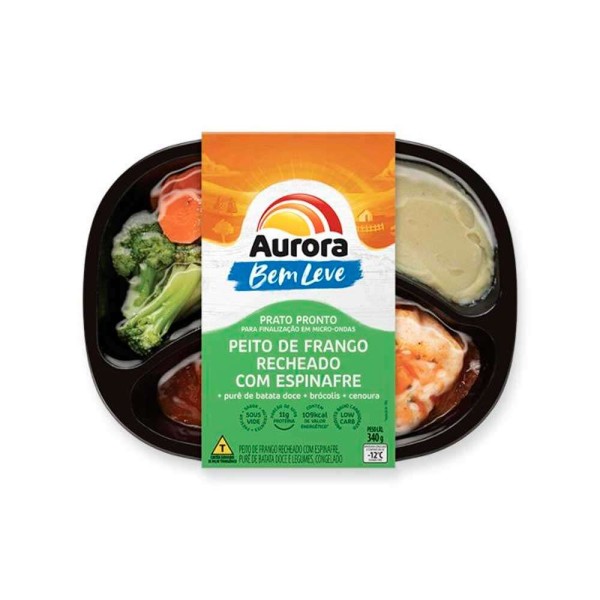 Encontraproduto.com.br - Prato Pronto Bem Leve Aurora Peito de Frango Recheado e Batata Doce Embalagem com 340g