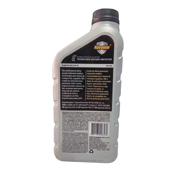 Encontraproduto.com.br - Óleo Lubrificante do Motor Havoline Pro DS Full Synthetic 5W 30 API SN p/ Motor Flex e Diesel