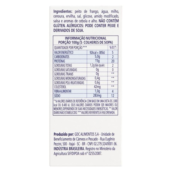 Encontraproduto.com.br - Peito de Frango Congelado Natural com Legumes Gomes da Costa 100g