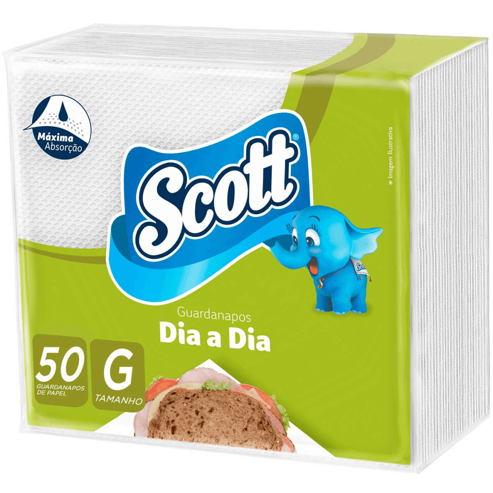 Encontraproduto.com.br - Guardanapo De Papel Folha Dupla Scott Dia A Dia 30cm X 26,2cm Pacote 50 Unidades