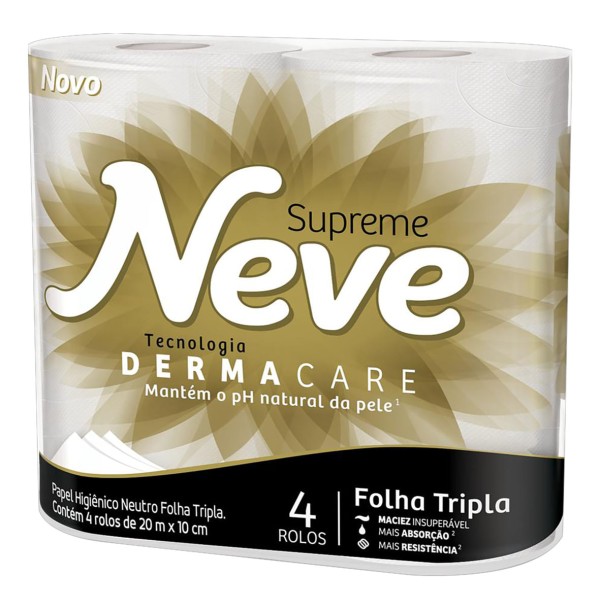 Encontraproduto.com.br - Papel Higiênico Neve Supreme Folha Tripla Neutro 20 Metros c/ 4 Unid