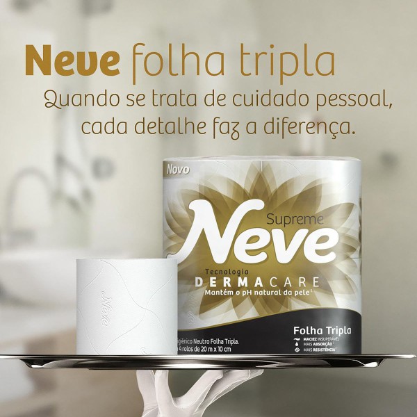 Encontraproduto.com.br - Papel Higiênico Neve Supreme Folha Tripla Neutro 20 Metros c/ 4 Unid