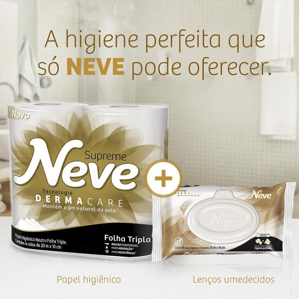 Encontraproduto.com.br - Papel Higiênico Neve Supreme Folha Tripla Neutro 20 Metros c/ 4 Unid