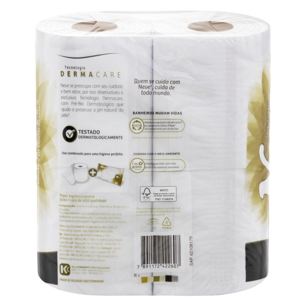 Encontraproduto.com.br - Papel Higiênico Neve Supreme Folha Tripla Neutro 20 Metros c/ 4 Unid