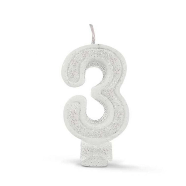Encontraproduto.com.br - Vela de Aniversário Regina Super Glitter Branca Nº 3 Unidade