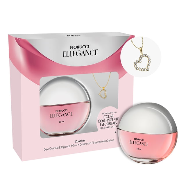Encontraproduto.com.br - Kit Ellegance - Deo Colônia 50ml   Colar com Pingente de Coração em Cristais