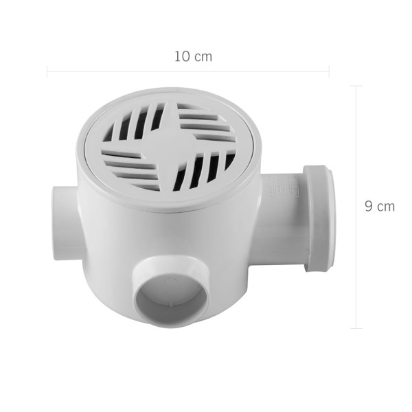 Encontraproduto.com.br - Caixa Sifonada 10x9cm de 3 Entradas com Virola e Grelha Redonda em PVC Branca Astra