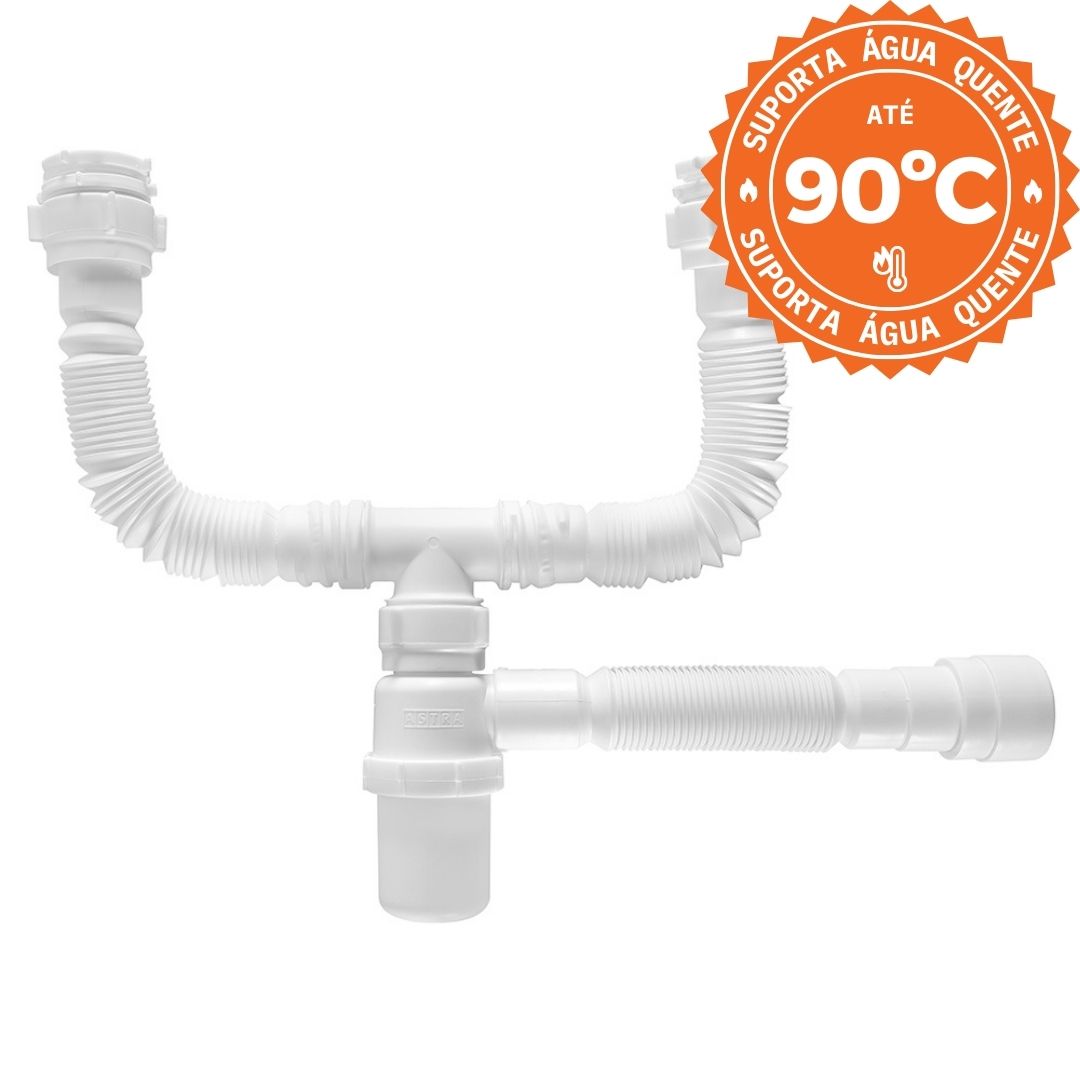 Sifão Copo Extensível Universal Duplo Branco Astra