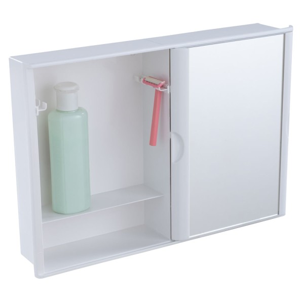 Encontraproduto.com.br - Armário de Banheiro 46,5x32cm de Embutir com Espelho Sobrepor de Parede Astra Porta Deslizante Plástico
