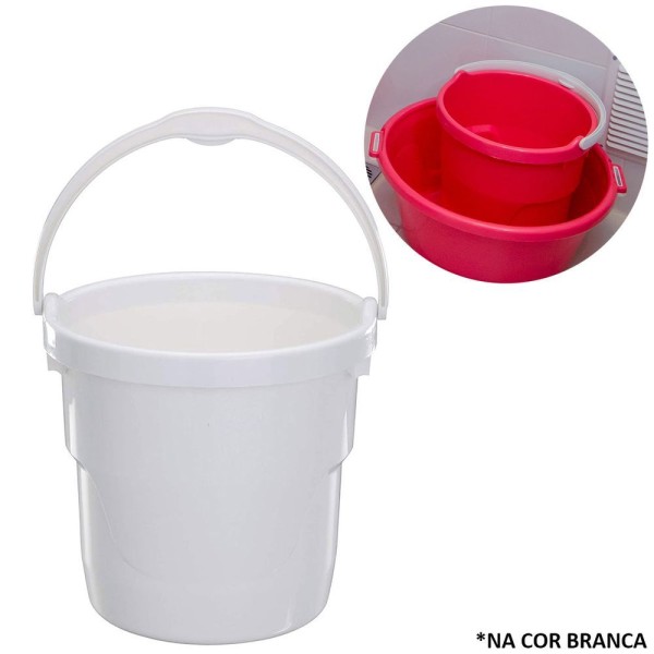Encontraproduto.com.br - Balde De Plástico Redondo Com 12l Alças E Marcador De Litros Interno Astra Branco