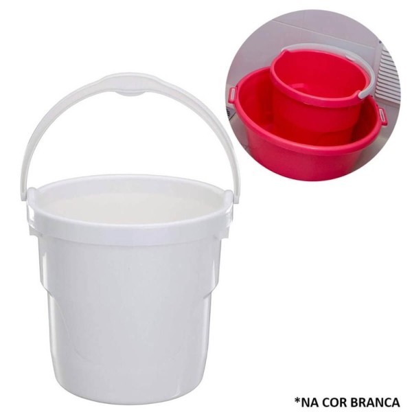 Encontraproduto.com.br - Balde De Plástico Redondo Com 12l Alças E Marcador De Litros Interno Astra Branco