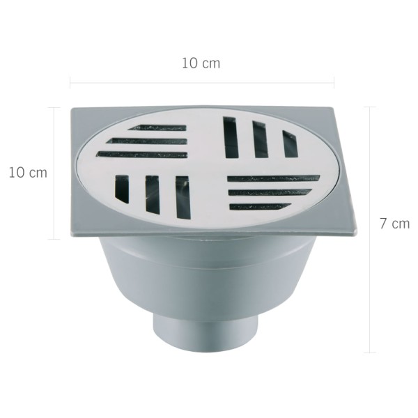Encontraproduto.com.br - Ralo Sifonado Redondo Cinza com Suporte Quadrado 10,1 x 10,1 x 7,1cm Astra