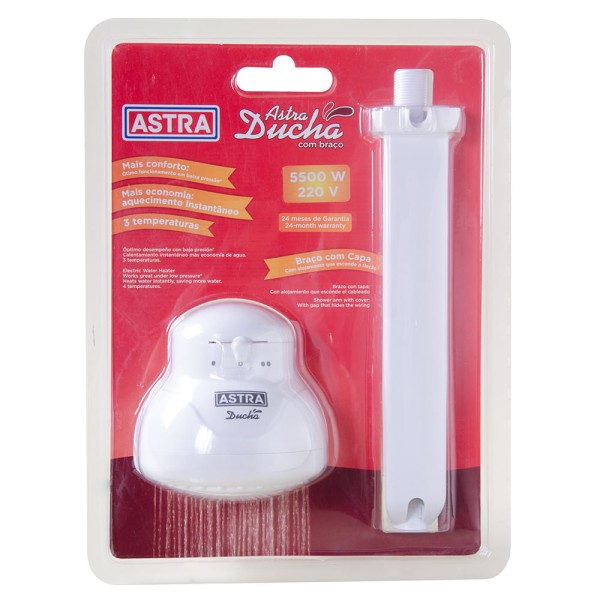 Encontraproduto.com.br - Ducha Elétrica 5500W Branca com Braço 30cm Astra