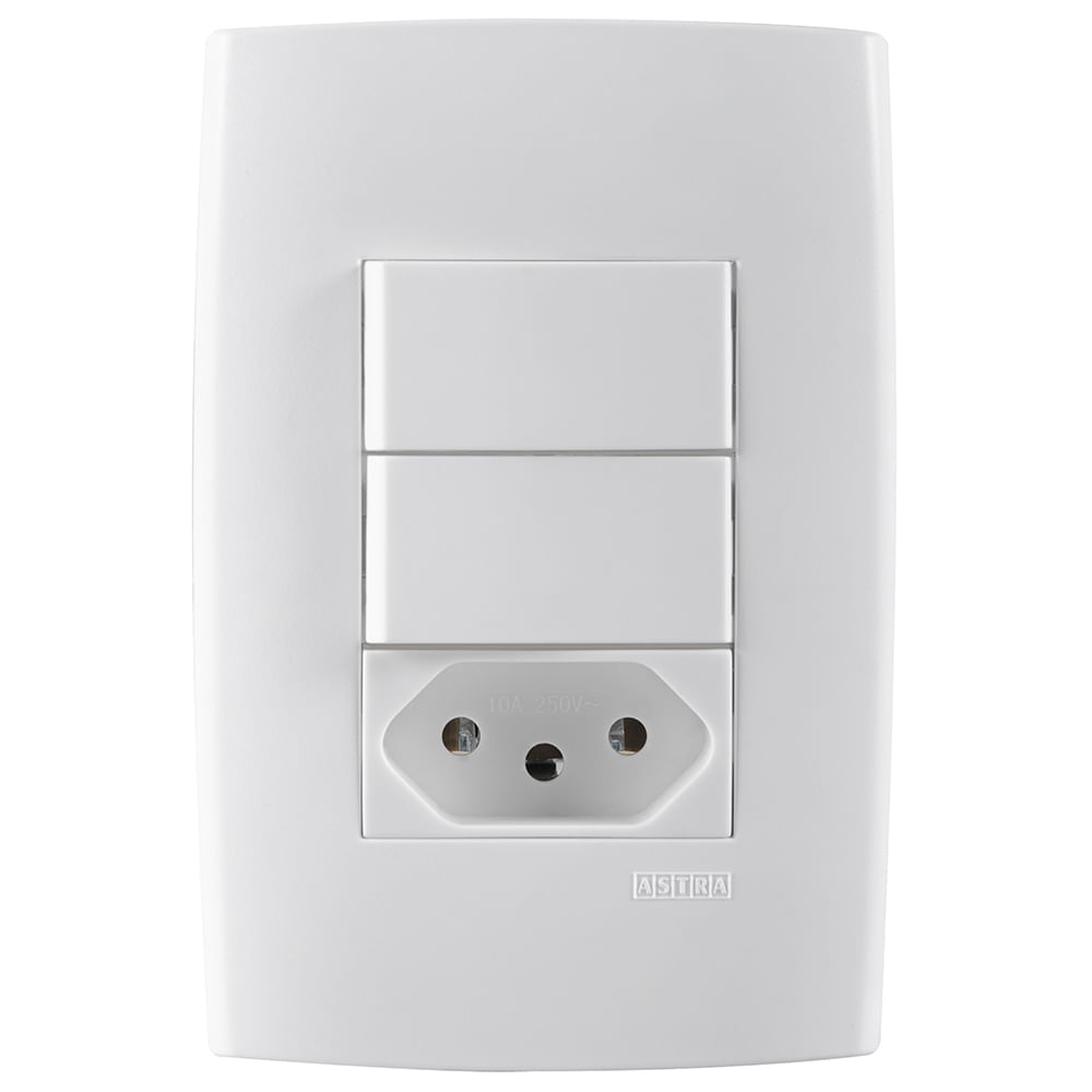 Encontraproduto.com.br - Kit com Placa 4x2, 2 Interruptores Simples e Tomada 20A Branco Astra