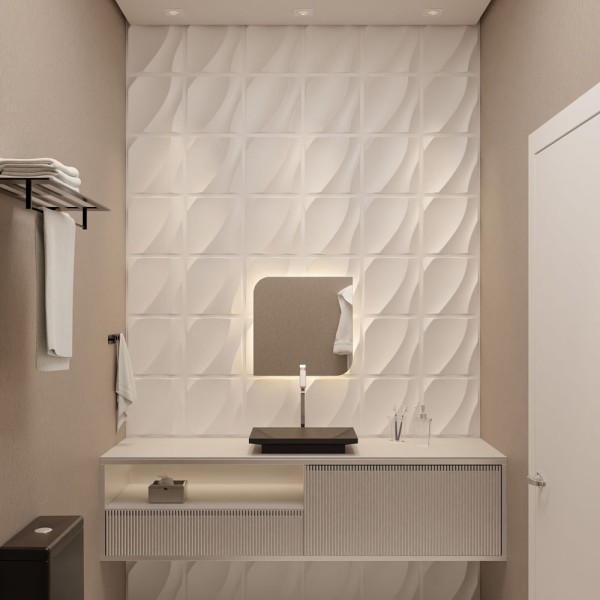 Encontraproduto.com.br - Espelho Quadrado Hortência com Led Bivolt 40x40cm Astra