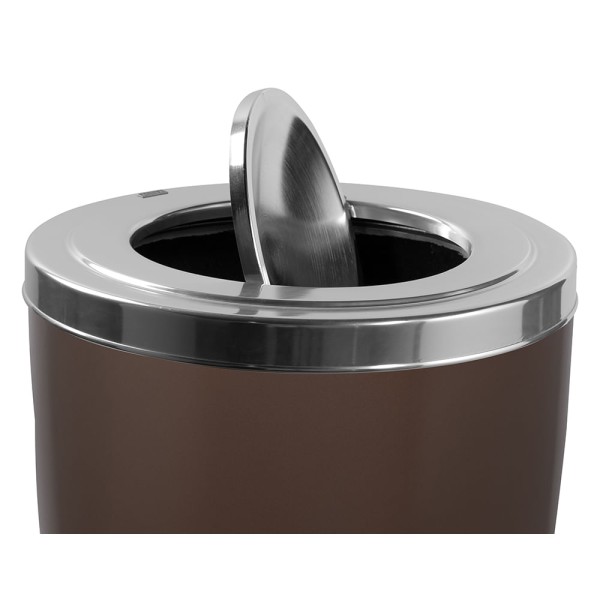 Encontraproduto.com.br - Lixeira Fibra De Vidro Bronze Fosco 50l Com Tampa Basculante Em Alumínio Bronze Fosco