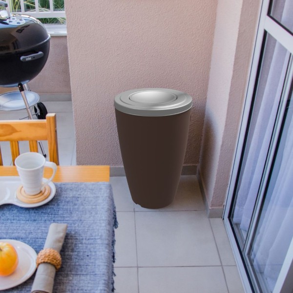 Encontraproduto.com.br - Lixeira Fibra De Vidro Bronze Fosco 50l Com Tampa Basculante Em Alumínio Bronze Fosco