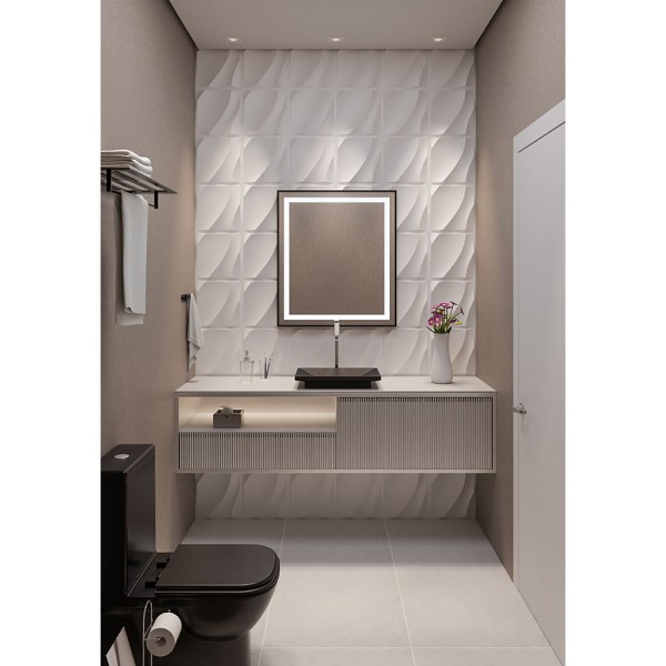 Encontraproduto.com.br - Revestimento Plástico 3D Onda com Fita Dupla Face 1M² - 4 Placas Branco Astra