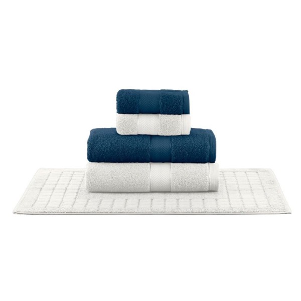 Encontraproduto.com.br - Toalhas De Banho 5 Peças Teka Duomo Azul E Branco (MP)