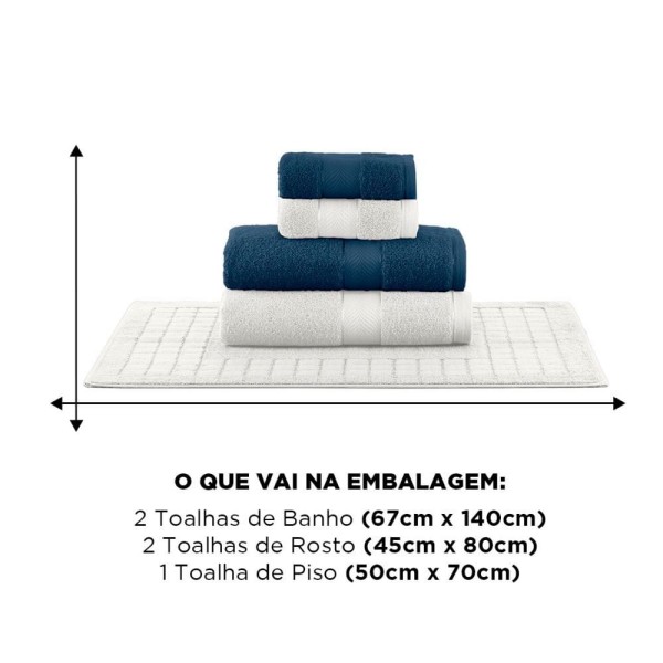 Encontraproduto.com.br - Toalhas De Banho 5 Peças Teka Duomo Azul E Branco (MP)