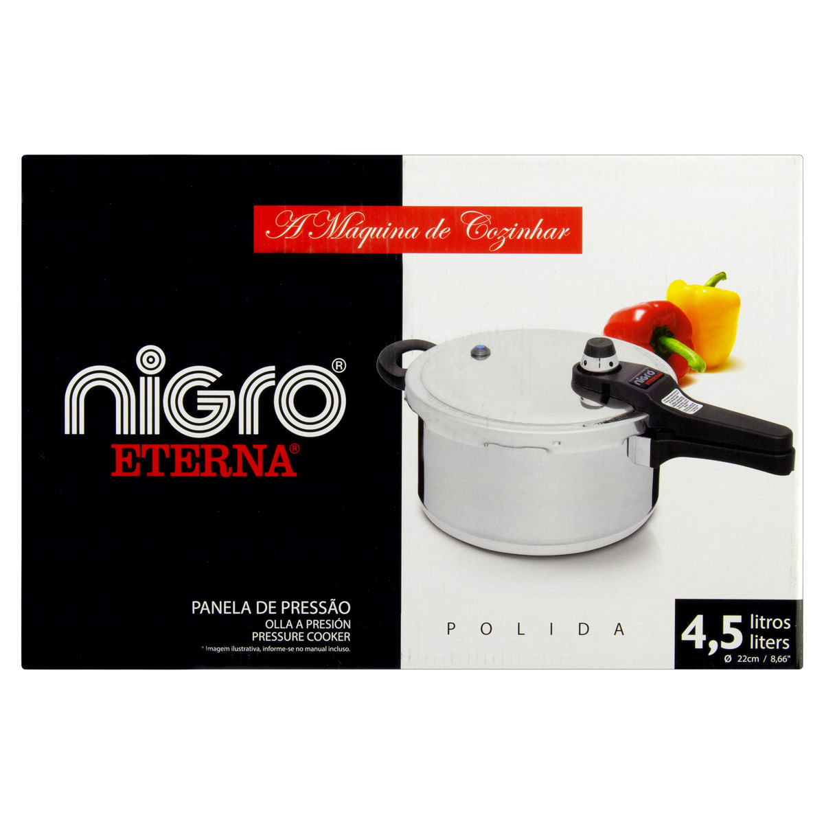 Encontraproduto.com.br - Panela de Pressão 4,5 L Nigro Eterna Fechamento Externo em Alumínio Polida
