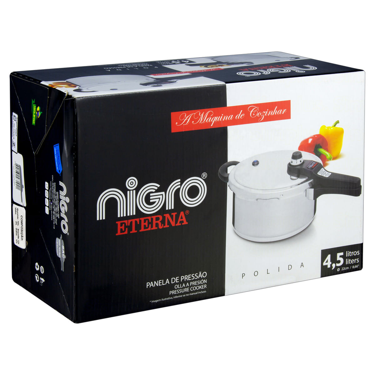 Encontraproduto.com.br - Panela de Pressão 4,5 L Nigro Eterna Fechamento Externo em Alumínio Polida