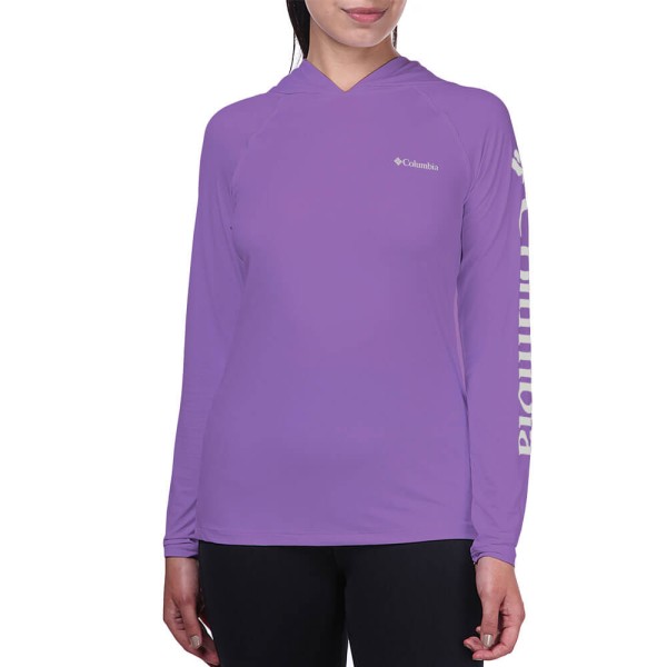 Encontraproduto.com.br - Camiseta Columbia Aurora Manga Longa Com Capuz Feminina -Lilás