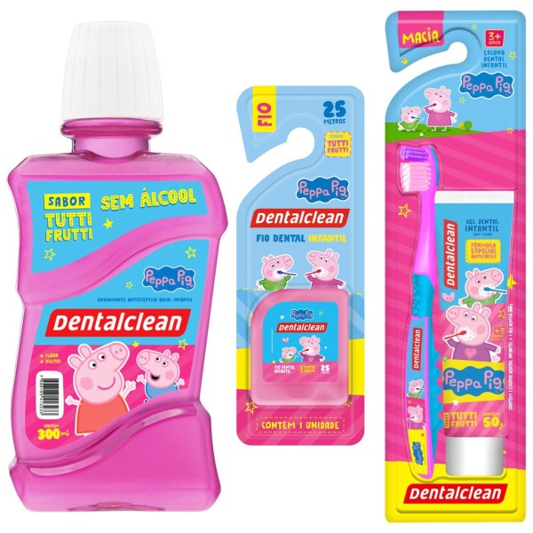 Encontraproduto.com.br - KIT GEL DENTAL + ESCOVA + FIO DENTAL + ENXAGUANTE - PEPPA