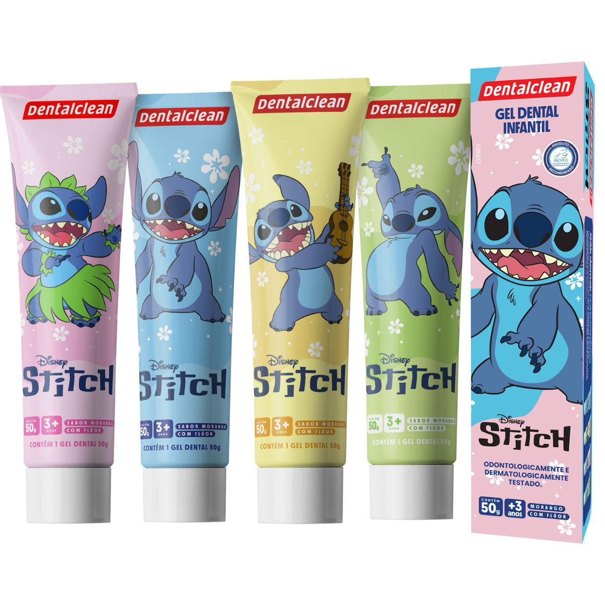 Encontraproduto.com.br - 3X GEL DENTAL INFANTIL STITCH SABOR MORANGO 50G -DENTALCLEAN