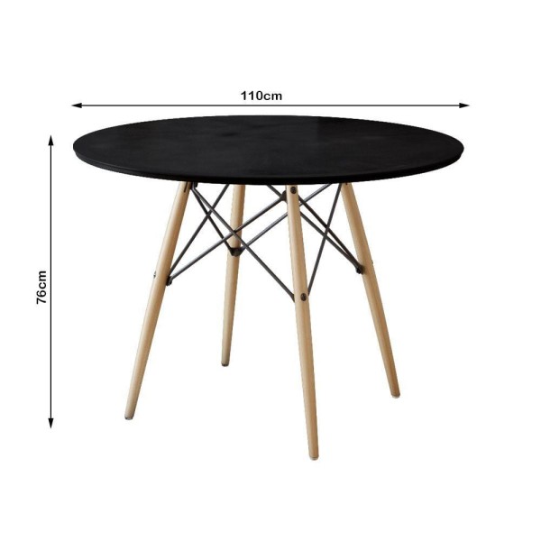 Encontraproduto.com.br - Jogo De Mesa Eiffel Redondo Tampo De Madeira 110Cm Preto Com 4 Cadeiras Katrina Off Whiteo Be