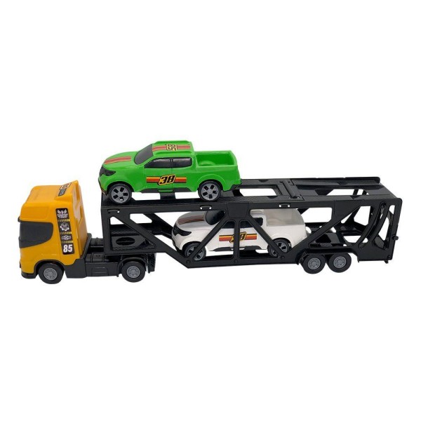 Encontraproduto.com.br - Mini Cegonheiro De Brinquedo Com 2 Carrinhos - Amarelo