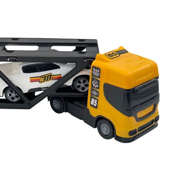 Encontraproduto.com.br - Mini Cegonheiro De Brinquedo Com 2 Carrinhos - Amarelo