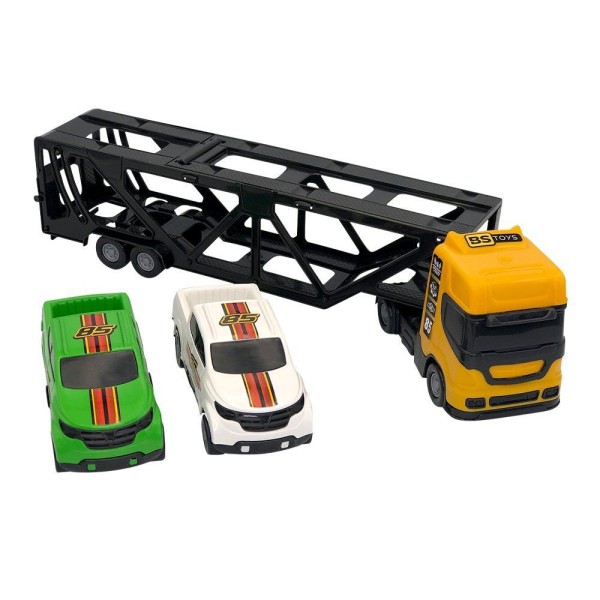 Encontraproduto.com.br - Mini Cegonheiro De Brinquedo Com 2 Carrinhos - Amarelo