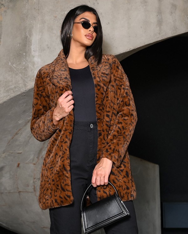 Sobretudo Teddy Feminino Animal Print 22800 Onça