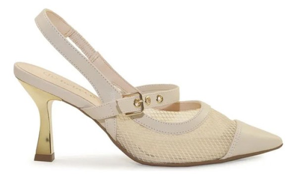 Scarpin Feminino Bebecê Slingback com Bico Fino Creme