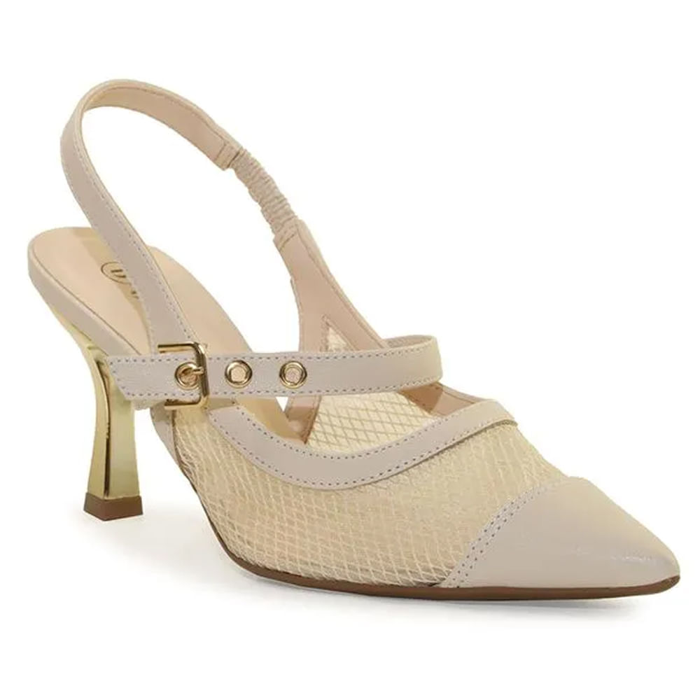 Encontraproduto.com.br - Scarpin Feminino Bebecê Slingback com Bico Fino Creme