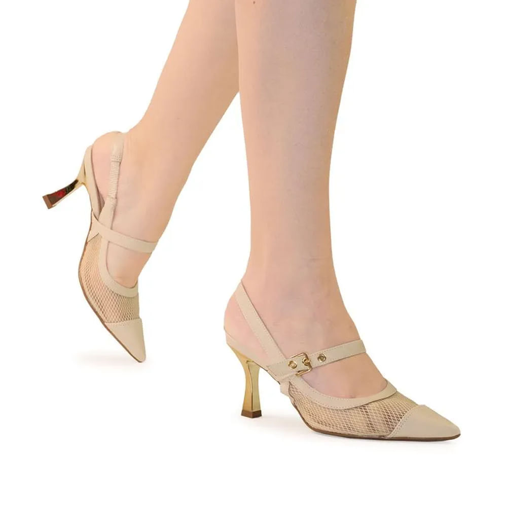 Encontraproduto.com.br - Scarpin Feminino Bebecê Slingback com Bico Fino Creme