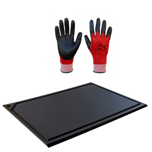 Encontraproduto.com.br - Tabua Corte Canaleta polietileno Preta 60 x 40 Luva termica